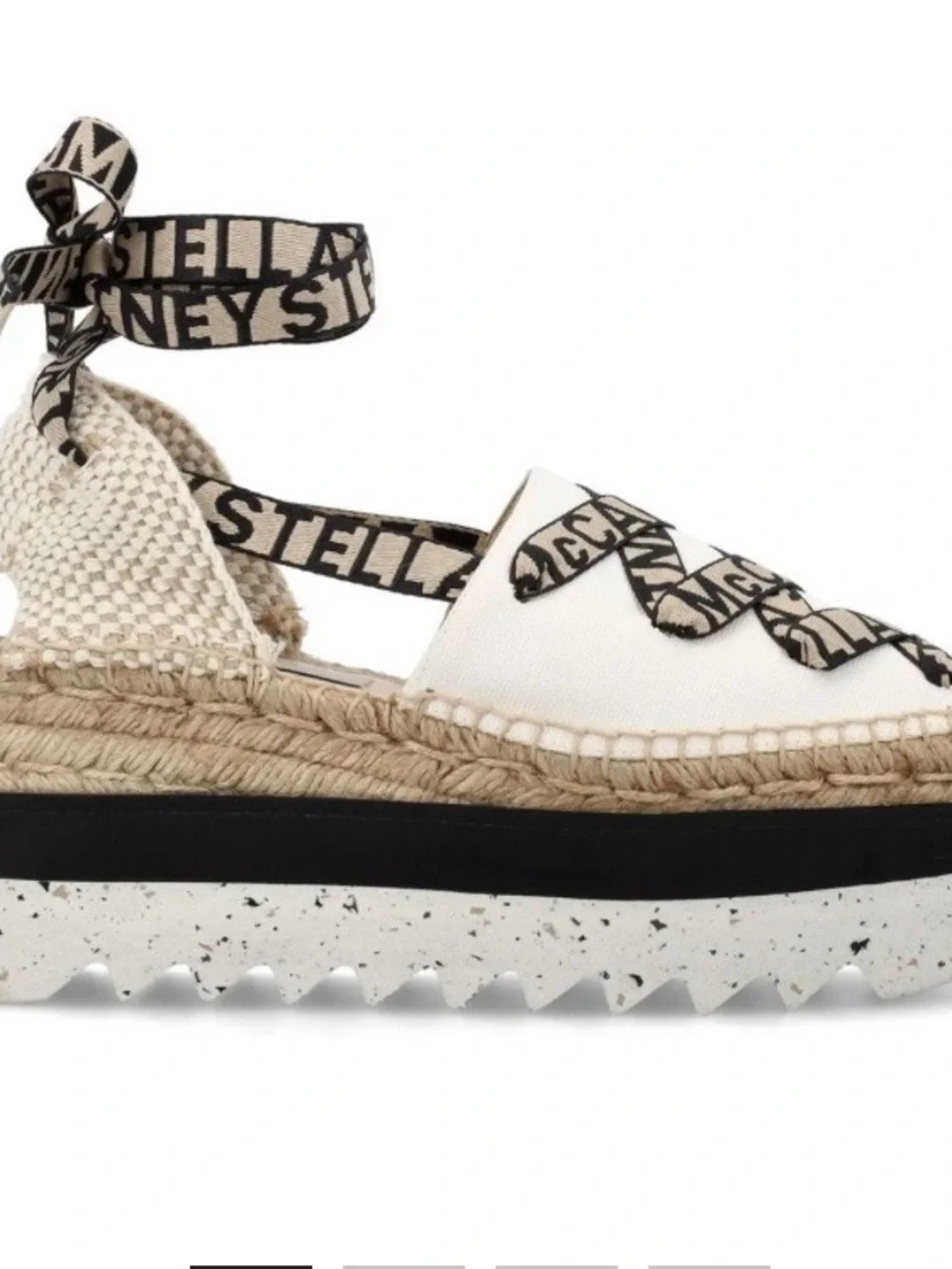 Stella McCartney Cream Platform Espadrille Sandals with Logo Ribbon